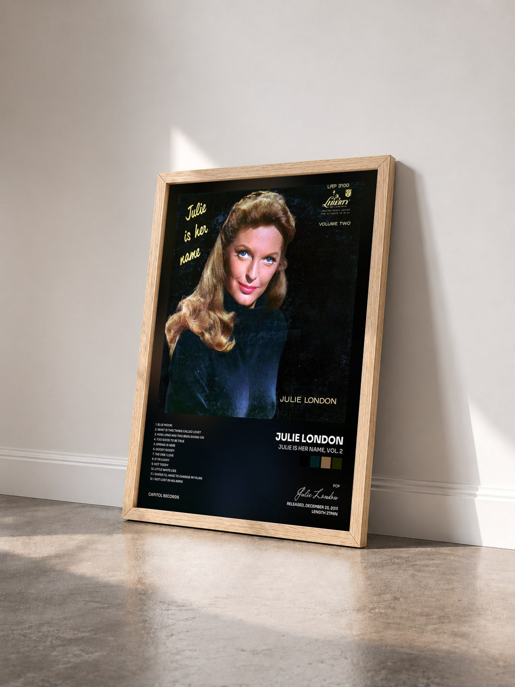 #bois Tableau de l'album Julie Is Her Name, Vol. 2 de Julie London vu de trois quarts, cadre en bois brut