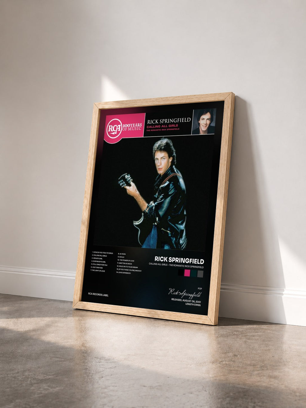 #bois Tableau de l'album Calling All Girls - The Romantic Rick Springfield de Rick Springfield vu de trois quarts, cadre en bois brut