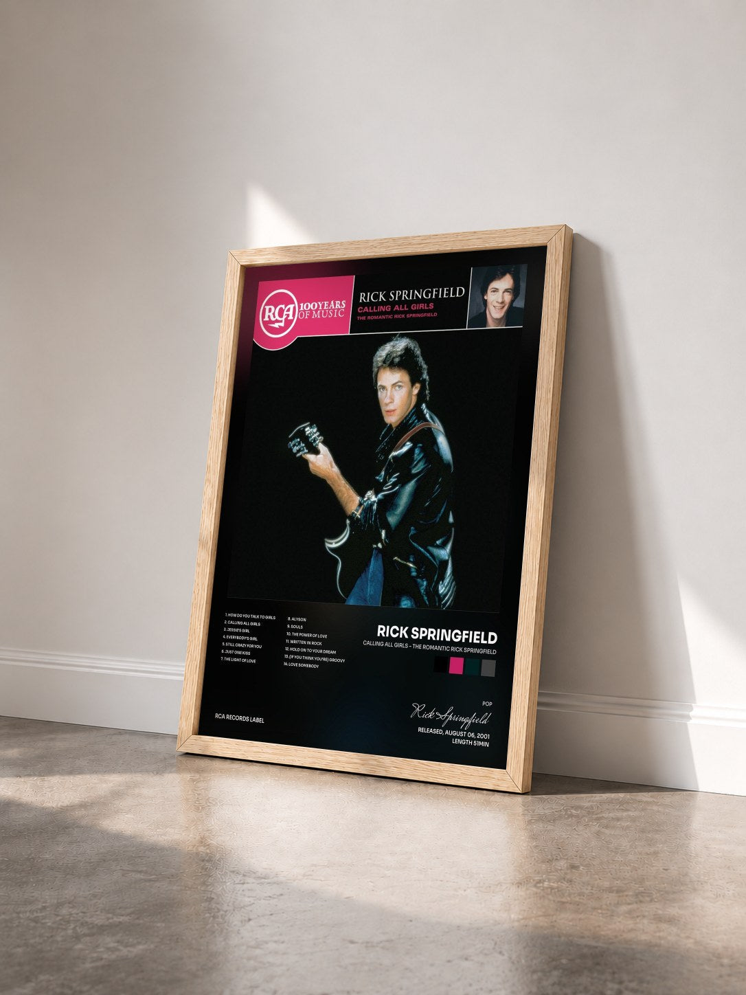 #bois Tableau de l'album Calling All Girls - The Romantic Rick Springfield de Rick Springfield vu de trois quarts, cadre en bois brut