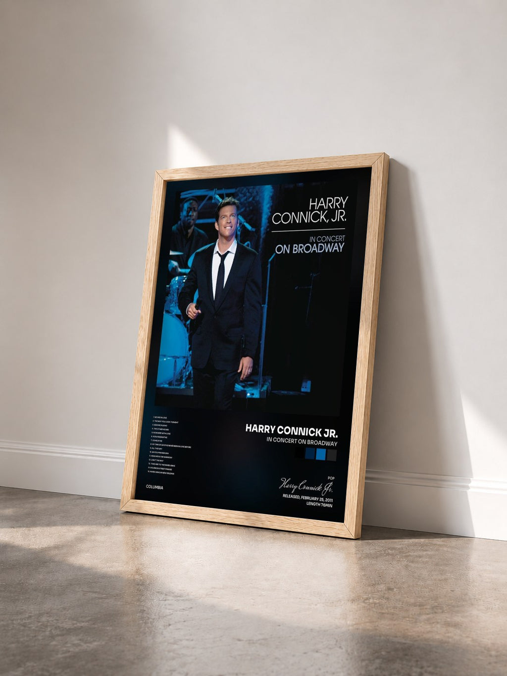 #bois Tableau de l'album In Concert On Broadway de Harry Connick Jr. vu de trois quarts, cadre en bois brut