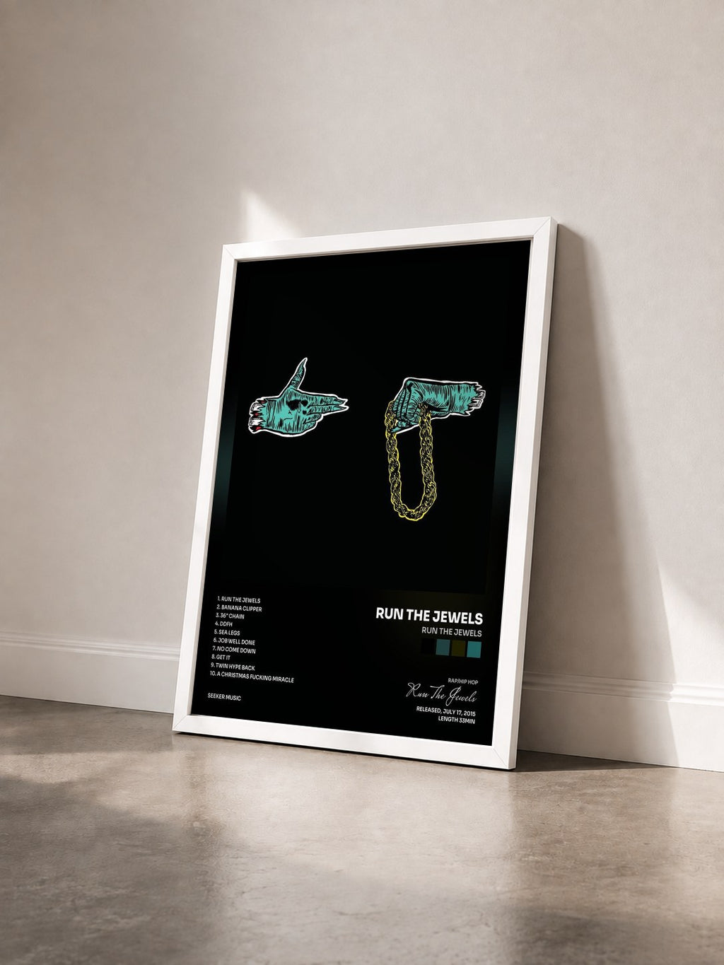 #blanc Tableau de l'album Run The Jewels de Run The Jewels vu de trois quarts, cadre blanc