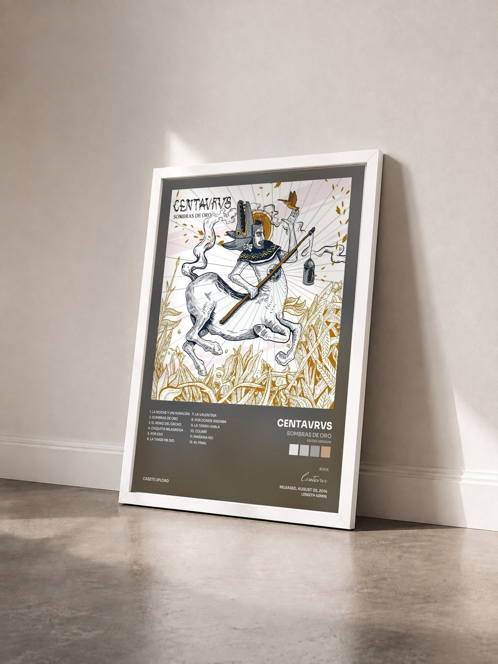 #blanc Tableau de l'album Sombras De Oro (Edited Version) de Centavrvs vu de trois quarts, cadre blanc