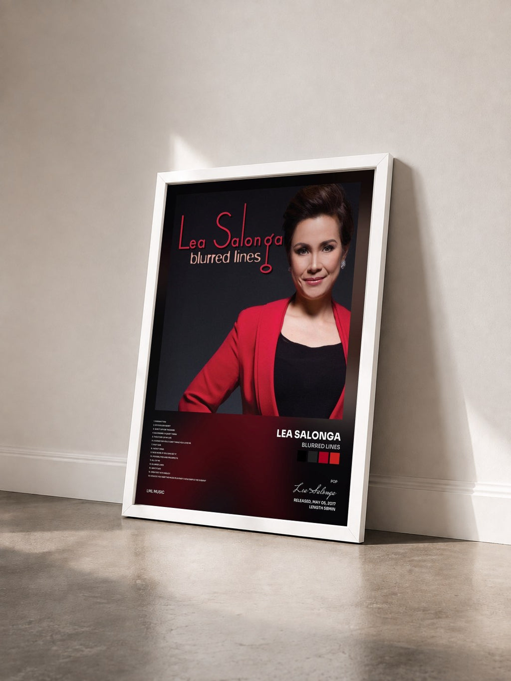 #blanc Tableau de l'album Blurred Lines de Lea Salonga vu de trois quarts, cadre blanc