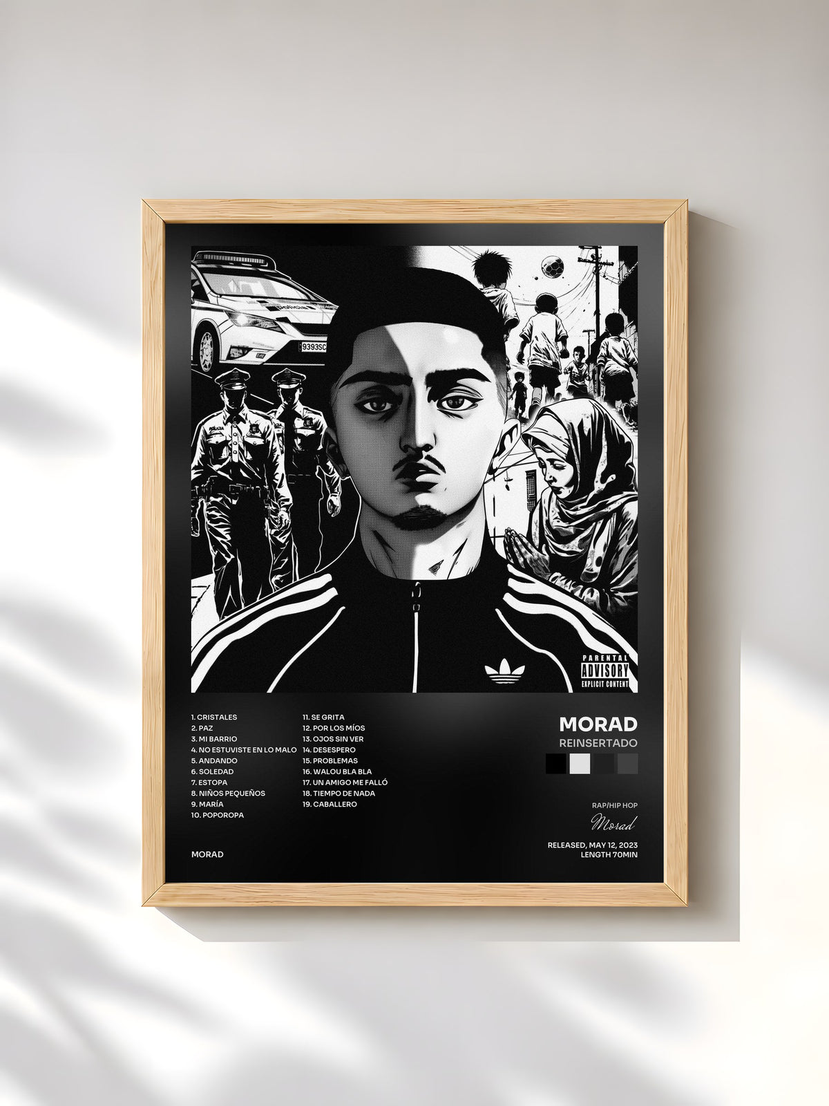 #bois Tableau de l'album Reinsertado de Morad, cadre en bois brut, imprimé et encadré en France