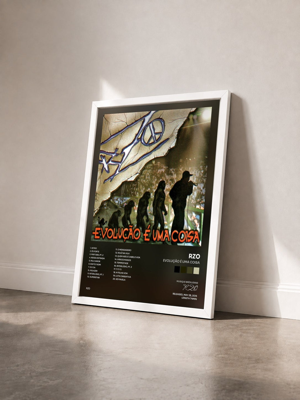 #blanc Tableau de l'album Evolução É uma Coisa de RZO vu de trois quarts, cadre blanc