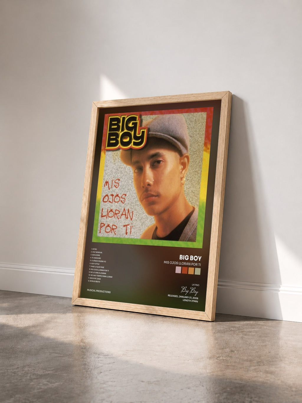 #bois Tableau de l'album Mis Ojos Lloran Por Ti de Big Boy vu de trois quarts, cadre en bois brut