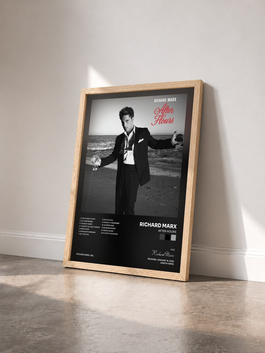 #bois Tableau de l'album After Hours de Richard Marx vu de trois quarts, cadre en bois brut