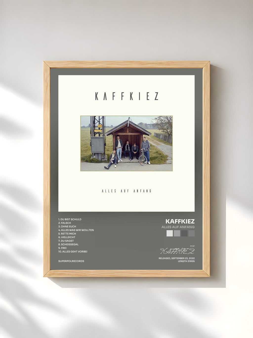 #bois Tableau de l'album Alles Auf Anfang de KAFFKIEZ, cadre en bois brut, imprimé et encadré en France