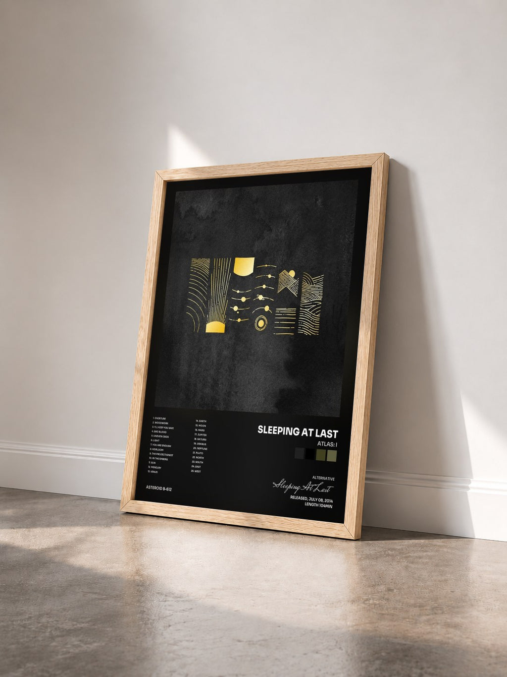 #bois Tableau de l'album Atlas: I de Sleeping At Last vu de trois quarts, cadre en bois brut