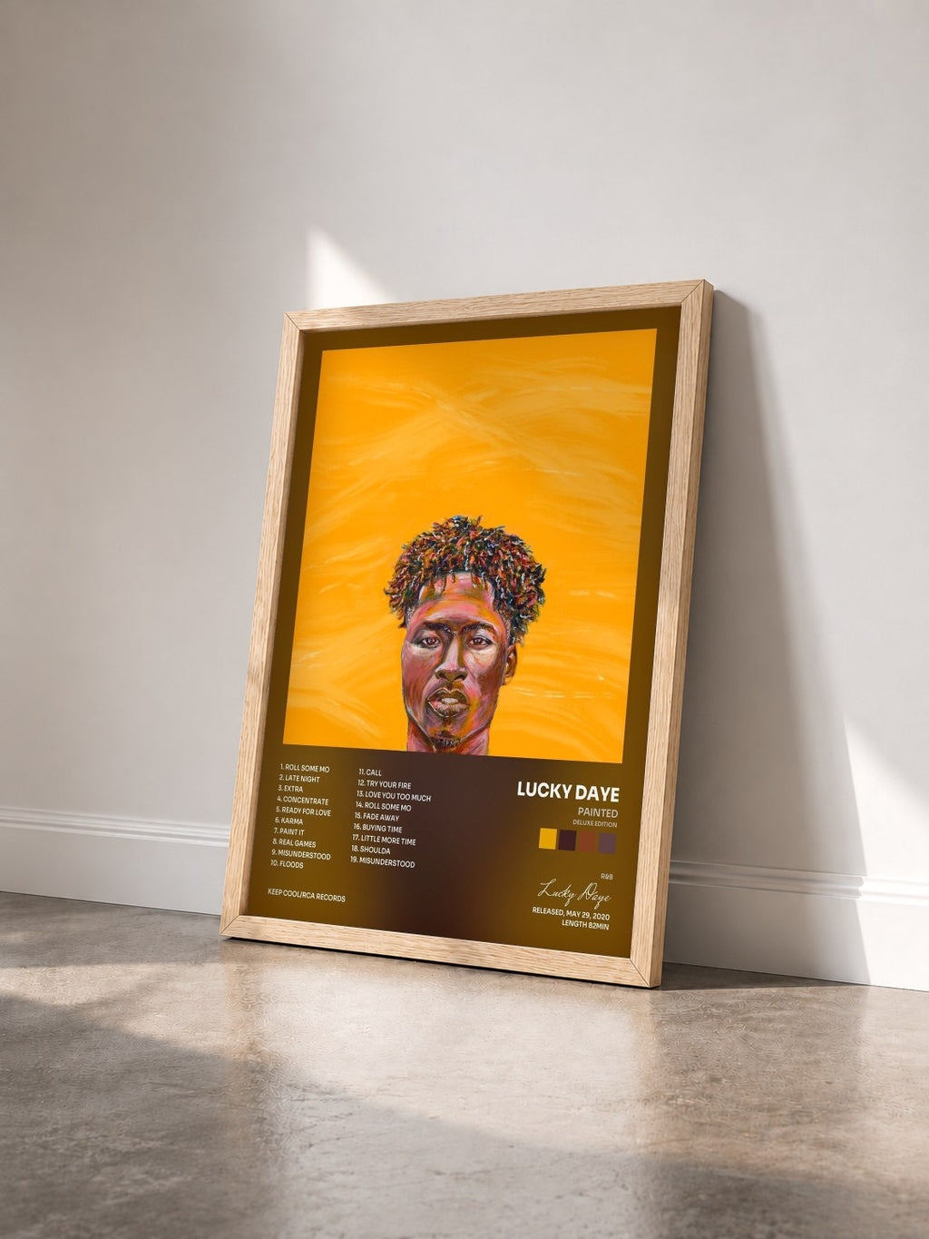 #bois Tableau de l'album Painted (Deluxe Edition) de Lucky Daye vu de trois quarts, cadre en bois brut