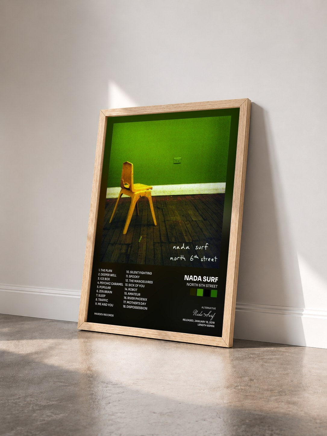 #bois Tableau de l'album North 6th Street de Nada Surf vu de trois quarts, cadre en bois brut