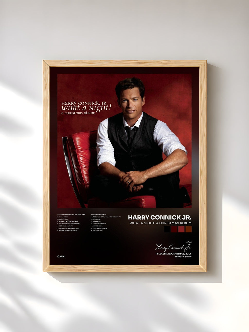 #bois Tableau de l'album What A Night! A Christmas Album de Harry Connick Jr., cadre en bois brut, imprimé et encadré en France