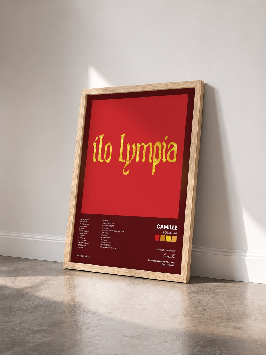 #bois Tableau de l'album Ilo Lympia de Camille vu de trois quarts, cadre en bois brut