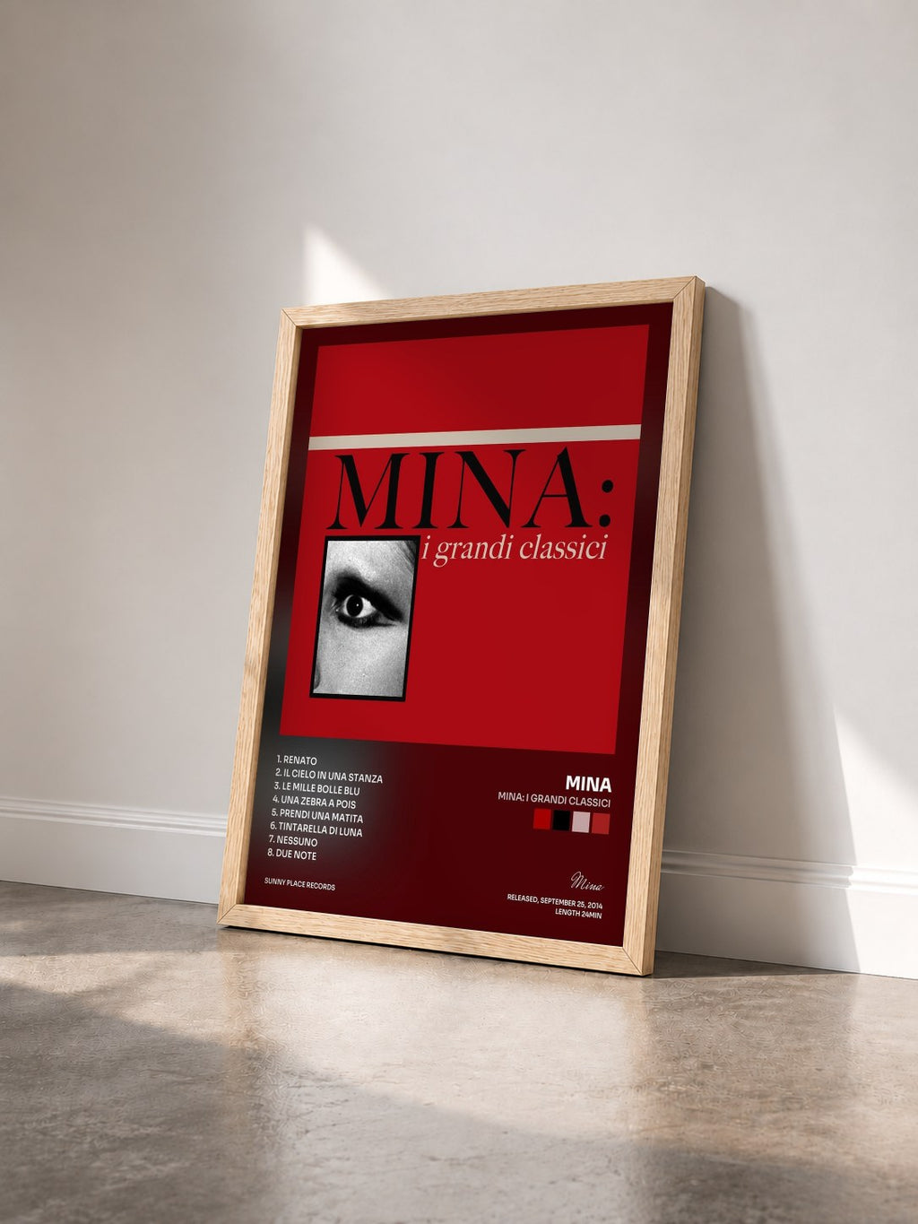 #bois Tableau de l'album Mina: i grandi classici de Mina vu de trois quarts, cadre en bois brut