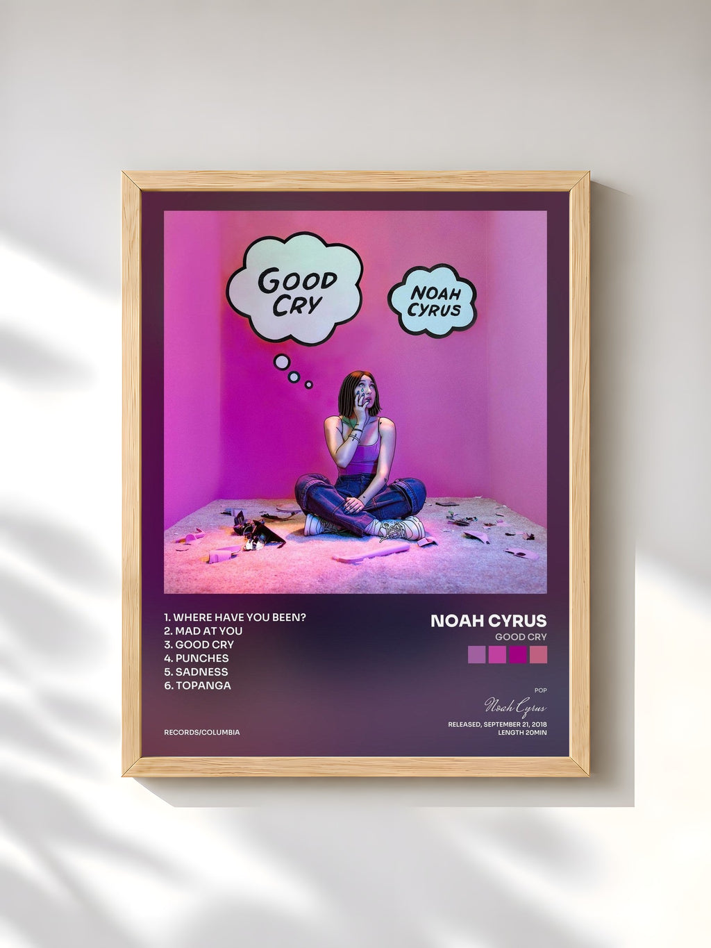 #bois Tableau de l'album Good Cry de Noah Cyrus, cadre en bois brut, imprimé et encadré en France