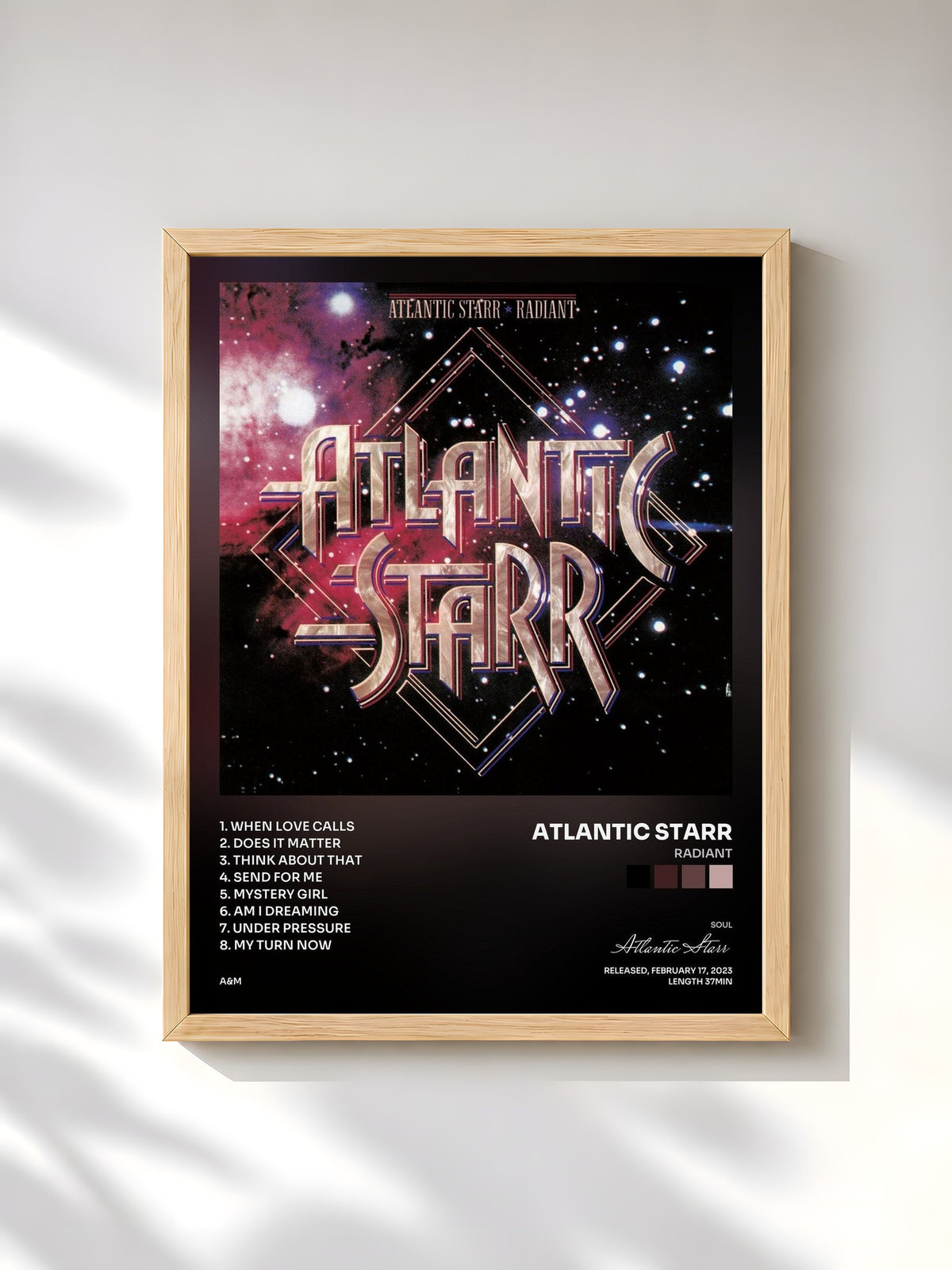 #bois Tableau de l'album Radiant de Atlantic Starr, cadre en bois brut, imprimé et encadré en France