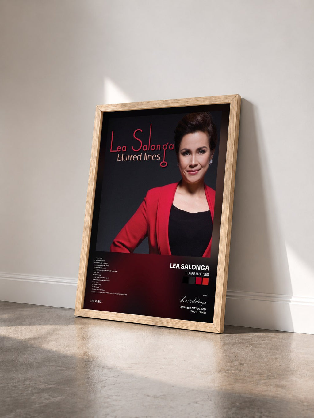 #bois Tableau de l'album Blurred Lines de Lea Salonga vu de trois quarts, cadre en bois brut