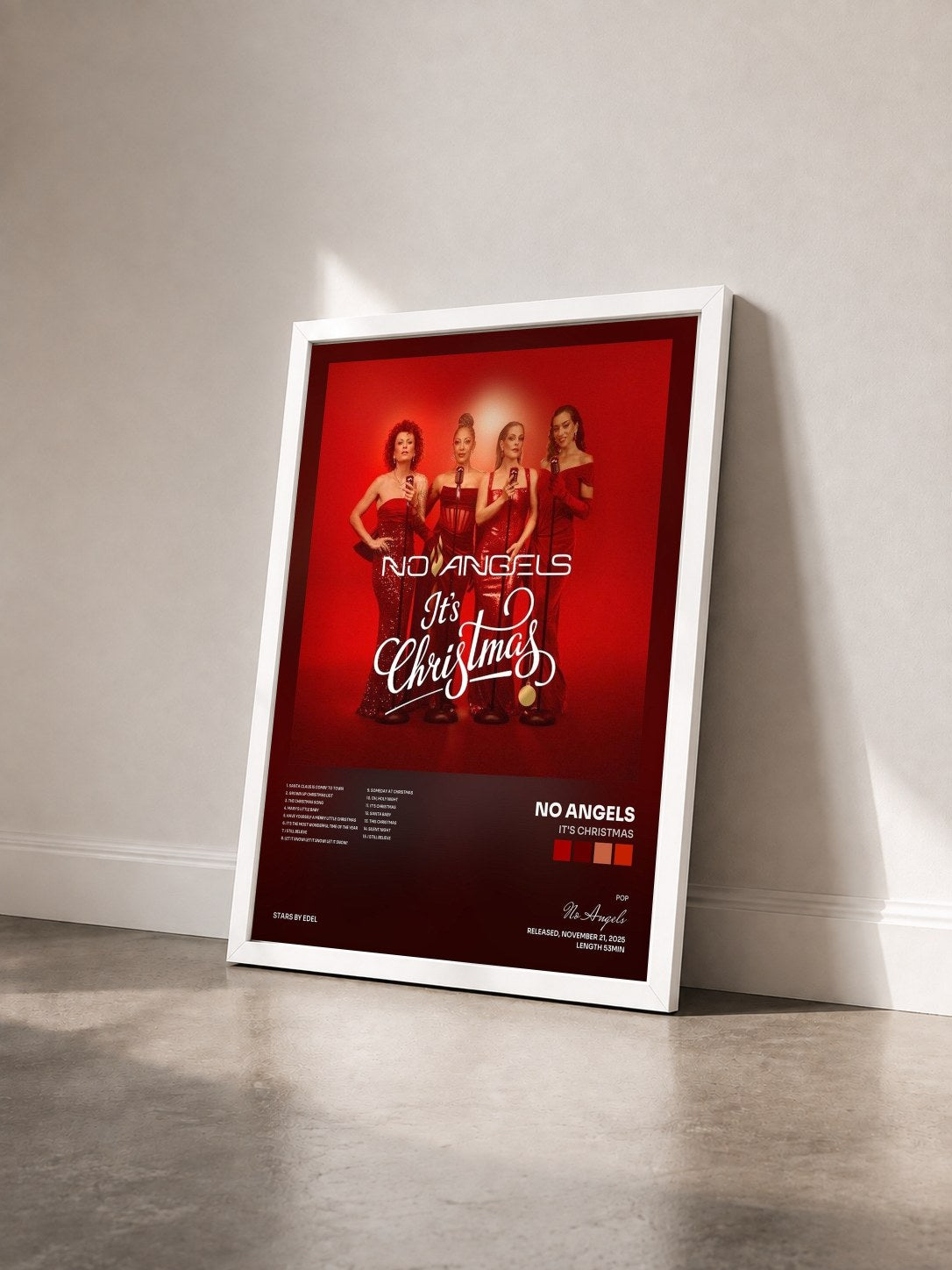 #blanc Tableau de l'album It's Christmas de No Angels vu de trois quarts, cadre blanc