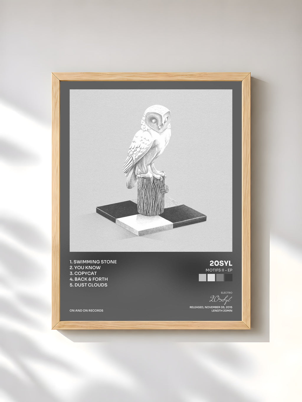 #bois Tableau de l'album Motifs II - EP de 20Syl, cadre en bois brut, imprimé et encadré en France