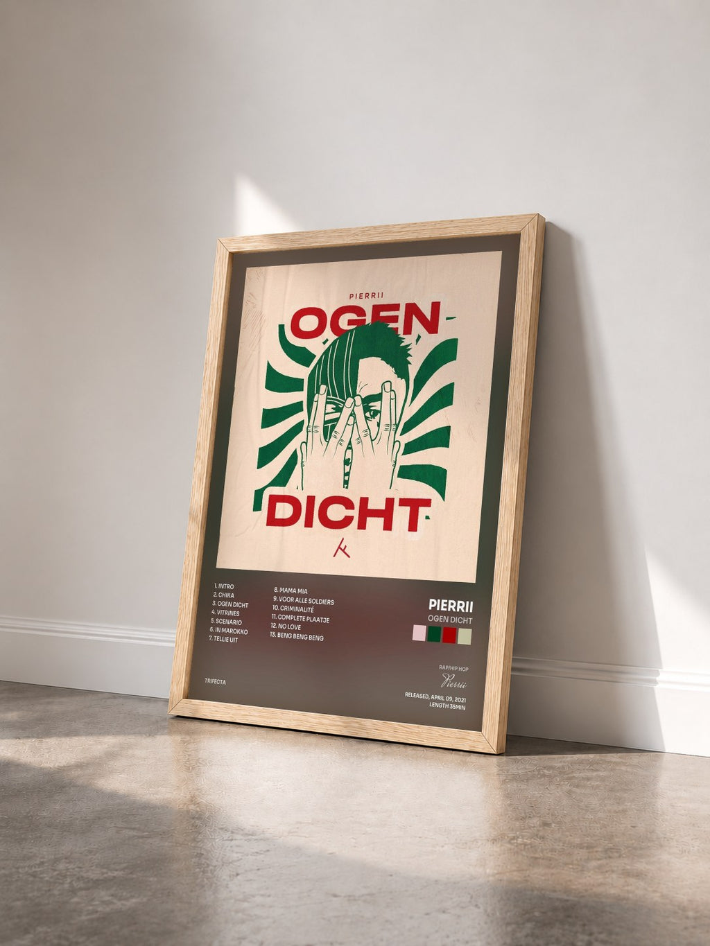 #bois Tableau de l'album Ogen Dicht de Pierrii vu de trois quarts, cadre en bois brut