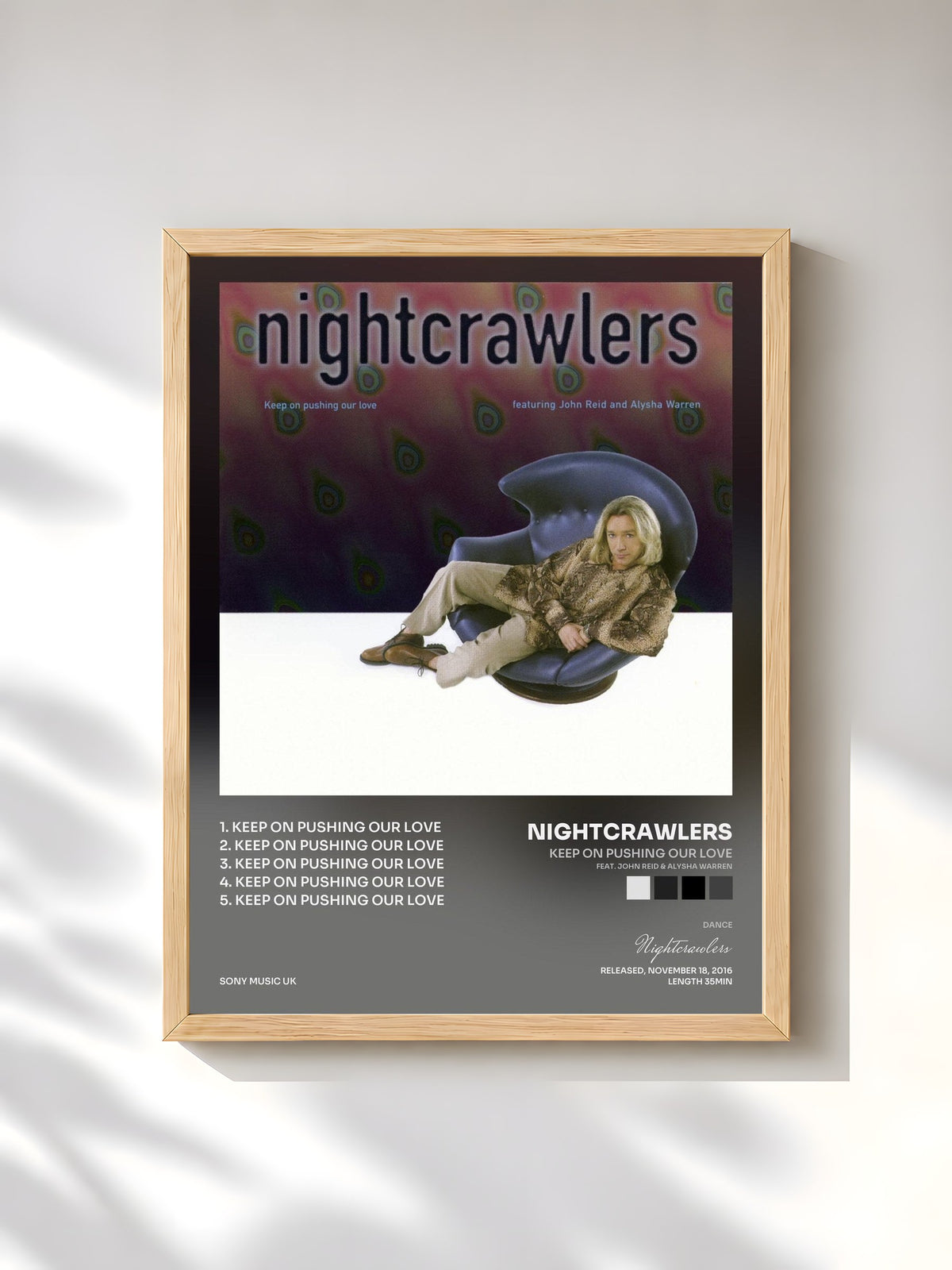 #bois Tableau de l'album Keep on Pushing Our Love (feat. John Reid & Alysha Warren) de Nightcrawlers, cadre en bois brut, imprimé et encadré en France