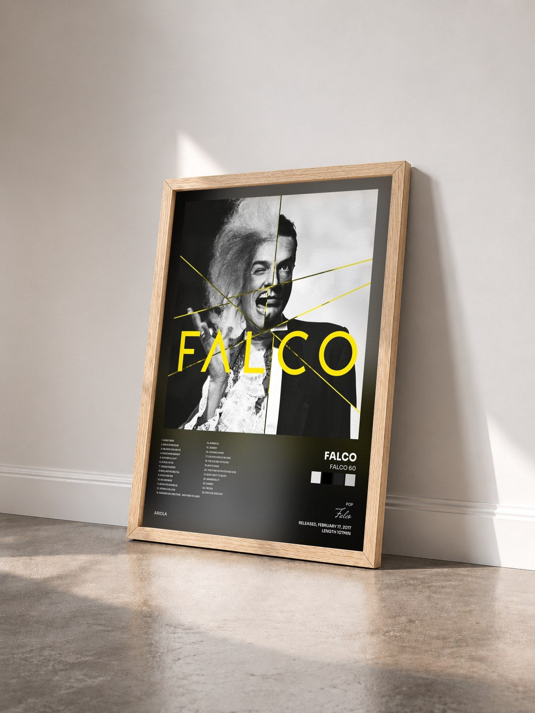 #bois Tableau de l'album FALCO 60 de Falco vu de trois quarts, cadre en bois brut
