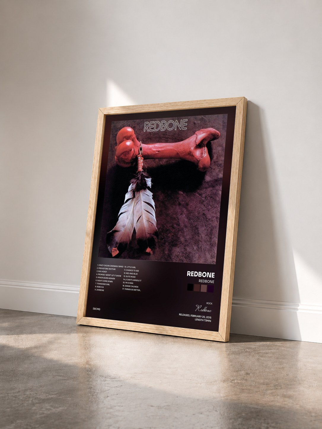 #bois Tableau de l'album Redbone de Redbone vu de trois quarts, cadre en bois brut