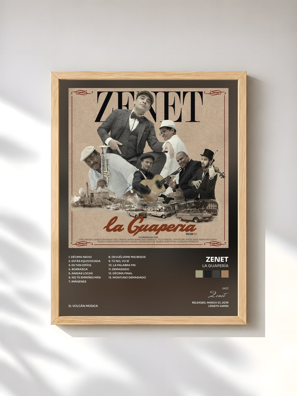#bois Tableau de l'album La Guapería de Zenet, cadre en bois brut, imprimé et encadré en France