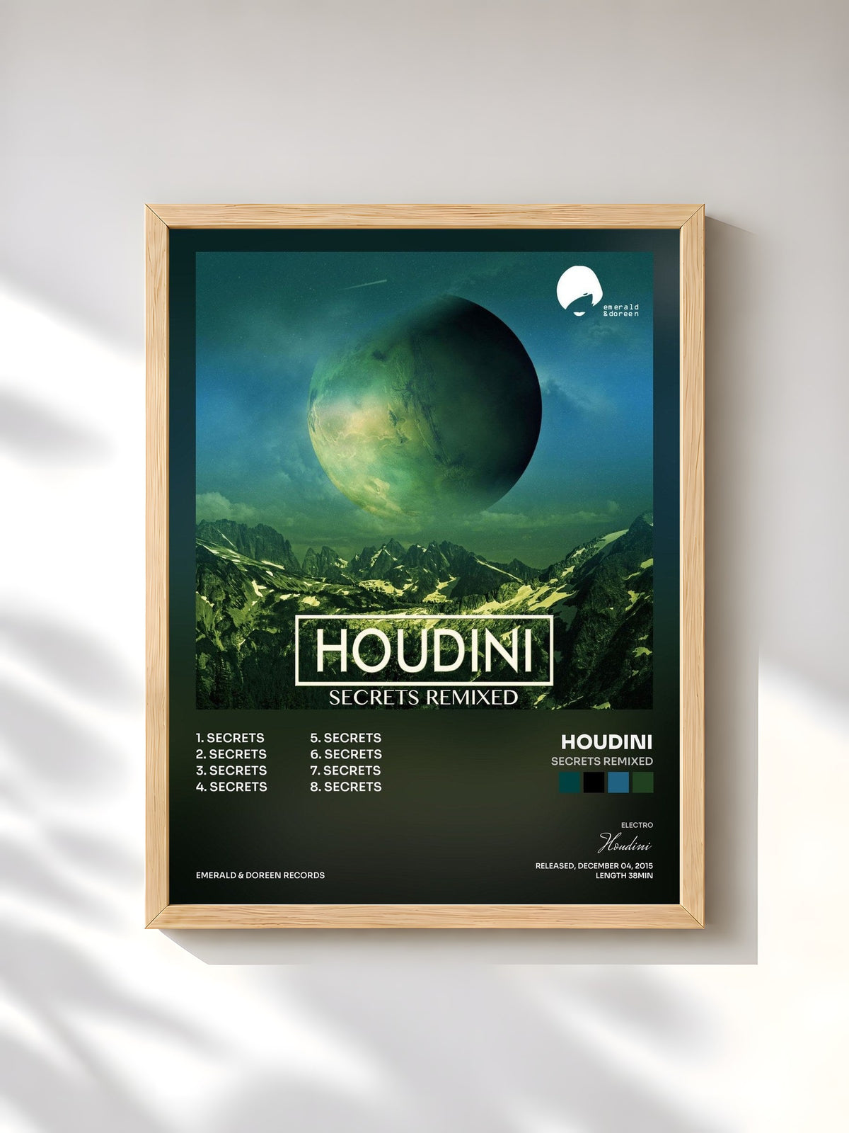 #bois Tableau de l'album Secrets Remixed de Houdini, cadre en bois brut, imprimé et encadré en France