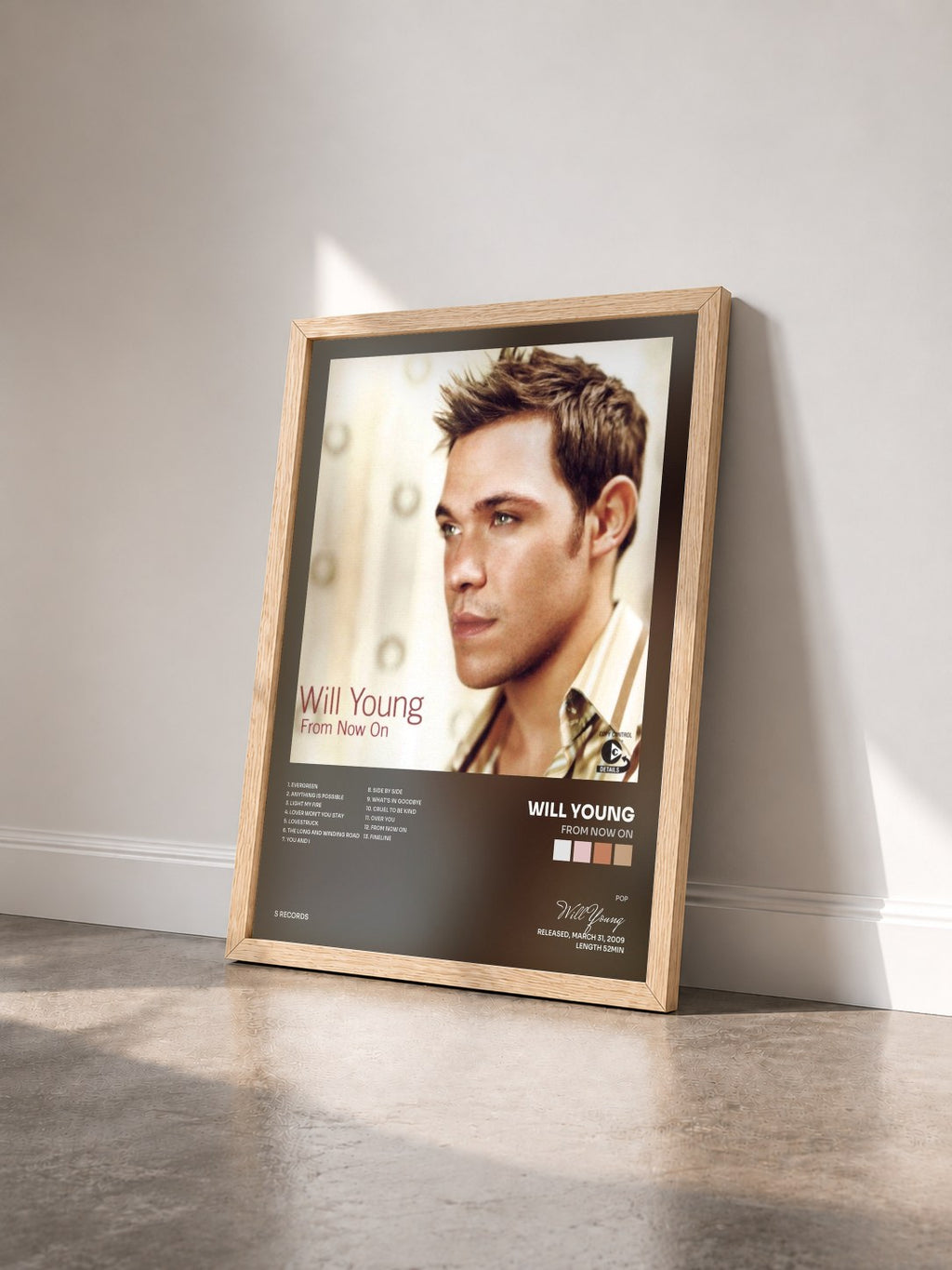 #bois Tableau de l'album From Now On de Will Young vu de trois quarts, cadre en bois brut