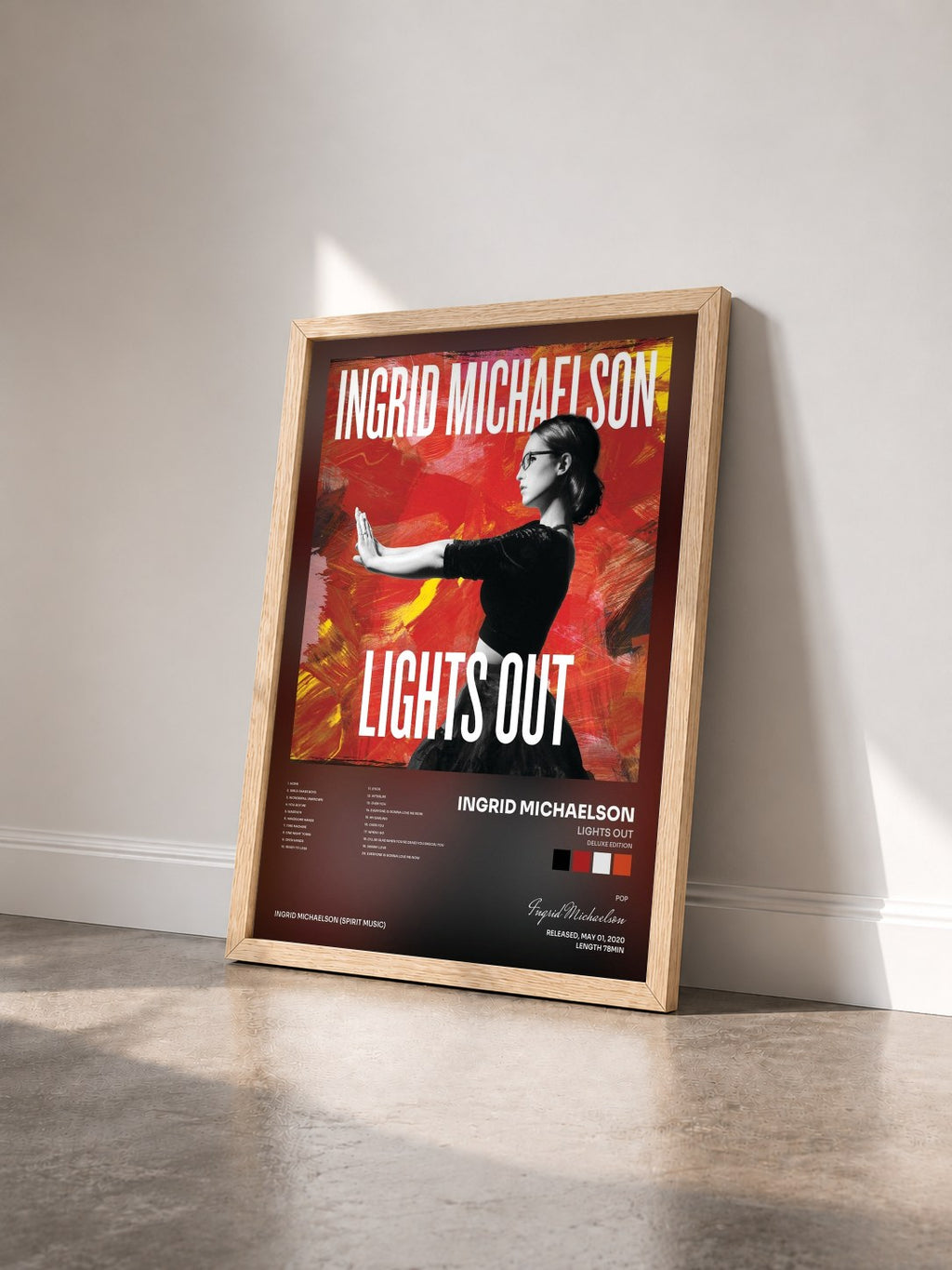 #bois Tableau de l'album Lights Out (Deluxe Edition) de Ingrid Michaelson vu de trois quarts, cadre en bois brut