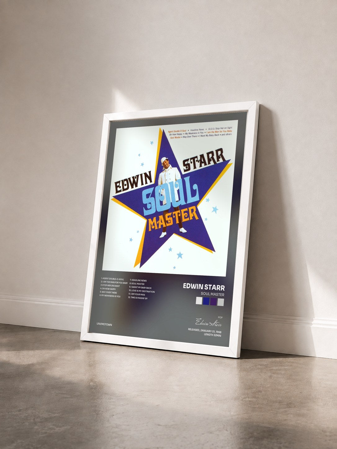 #blanc Tableau de l'album Soul Master de Edwin Starr vu de trois quarts, cadre blanc