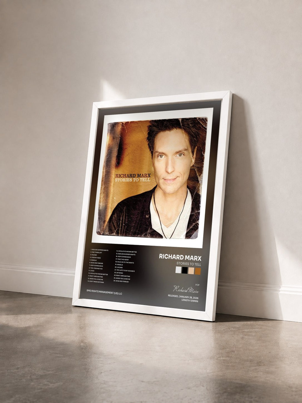#blanc Tableau de l'album Stories To Tell de Richard Marx vu de trois quarts, cadre blanc