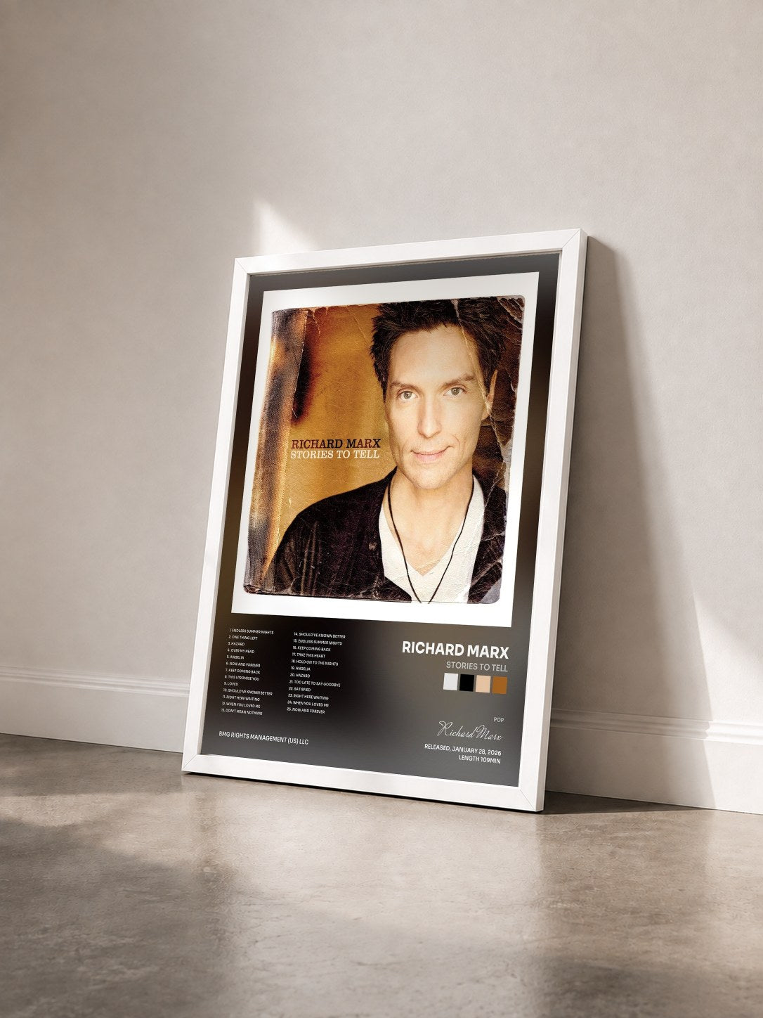 #blanc Tableau de l'album Stories To Tell de Richard Marx vu de trois quarts, cadre blanc