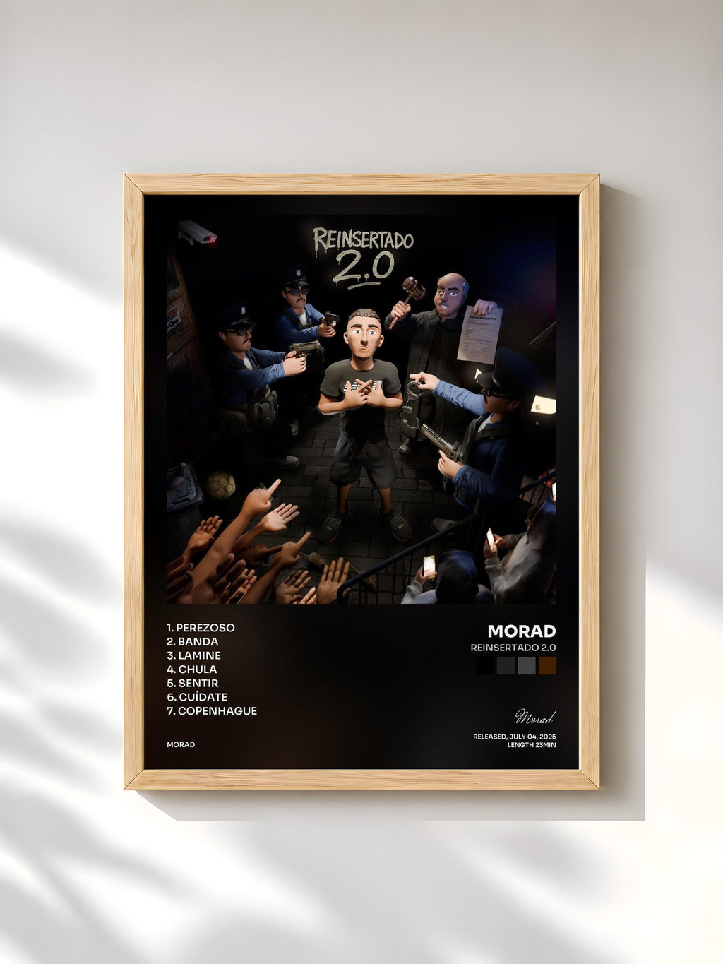 #bois Tableau de l'album Reinsertado 2.0 de Morad, cadre en bois brut, imprimé et encadré en France