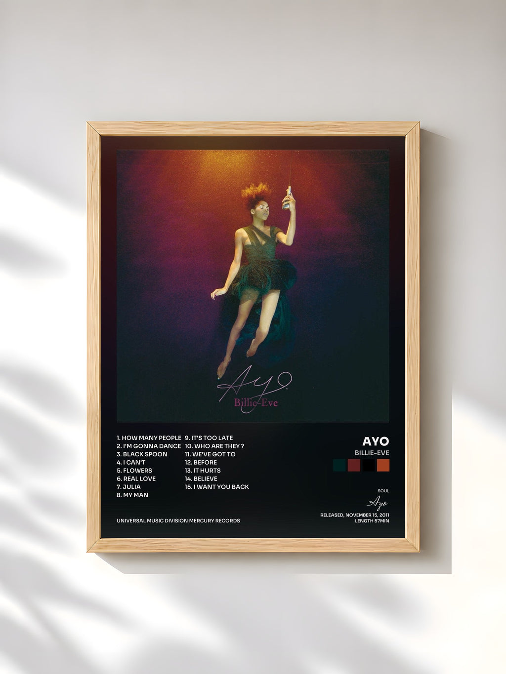 #bois Tableau de l'album Billie-Eve de Ayo, cadre en bois brut, imprimé et encadré en France