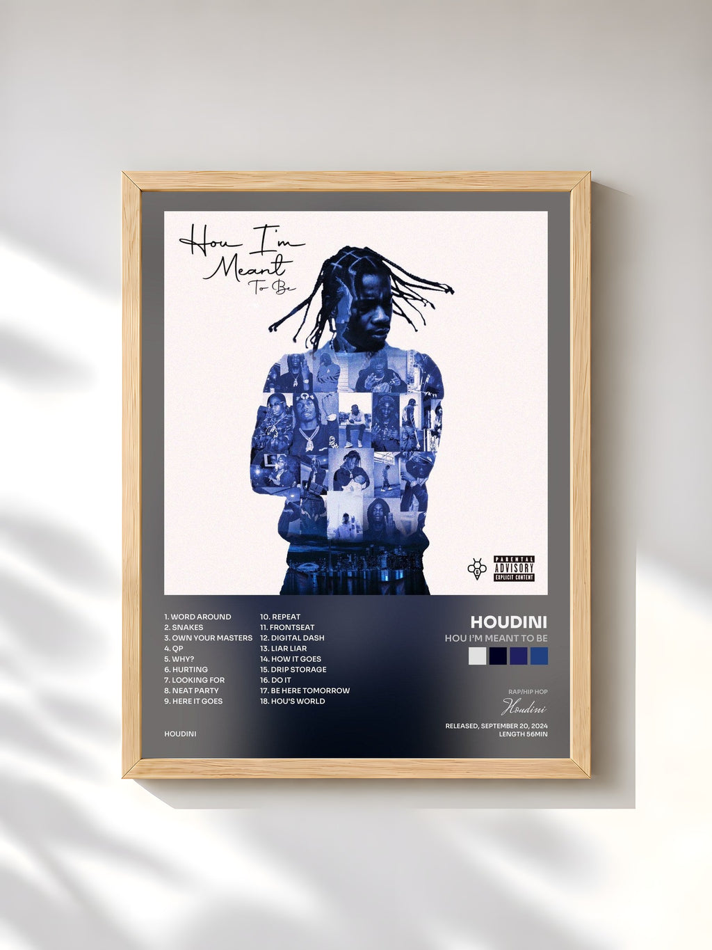 #bois Tableau de l'album Hou I’m Meant to Be de Houdini, cadre en bois brut, imprimé et encadré en France