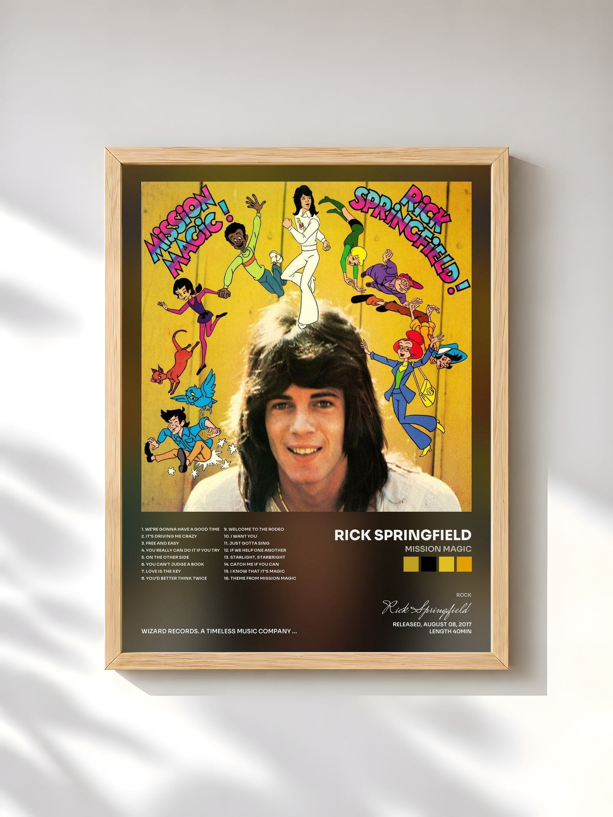 #bois Tableau de l'album Mission Magic de Rick Springfield, cadre en bois brut, imprimé et encadré en France