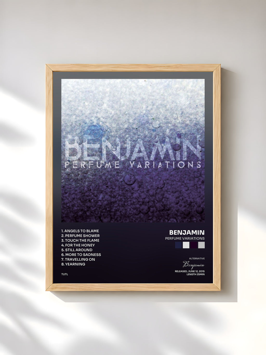 #bois Tableau de l'album Perfume Variations de Benjamin, cadre en bois brut, imprimé et encadré en France