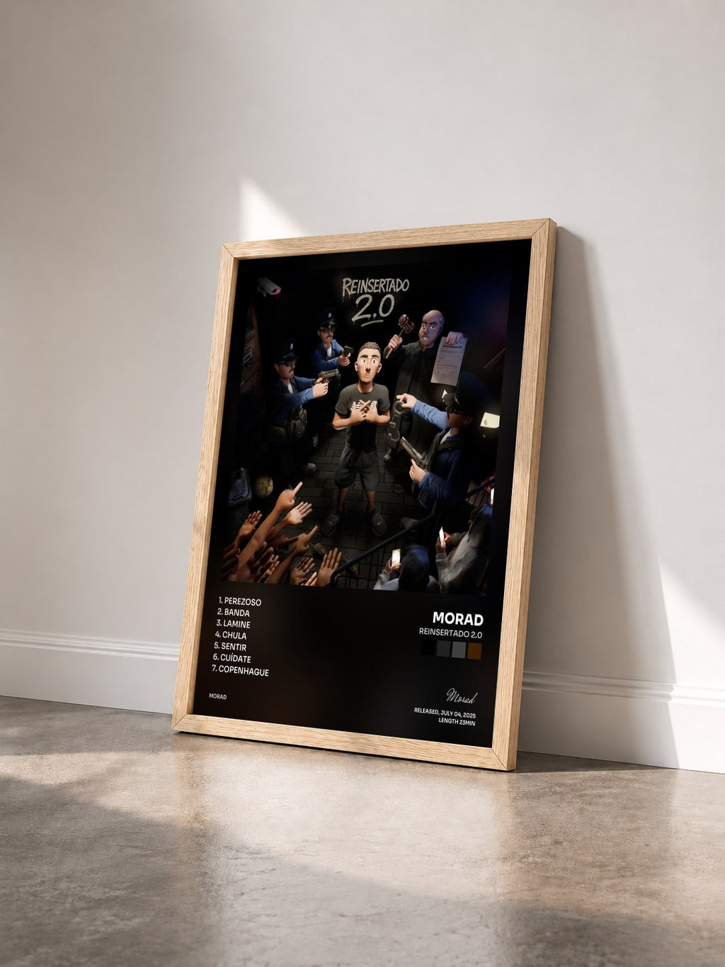 #bois Tableau de l'album Reinsertado 2.0 de Morad vu de trois quarts, cadre en bois brut