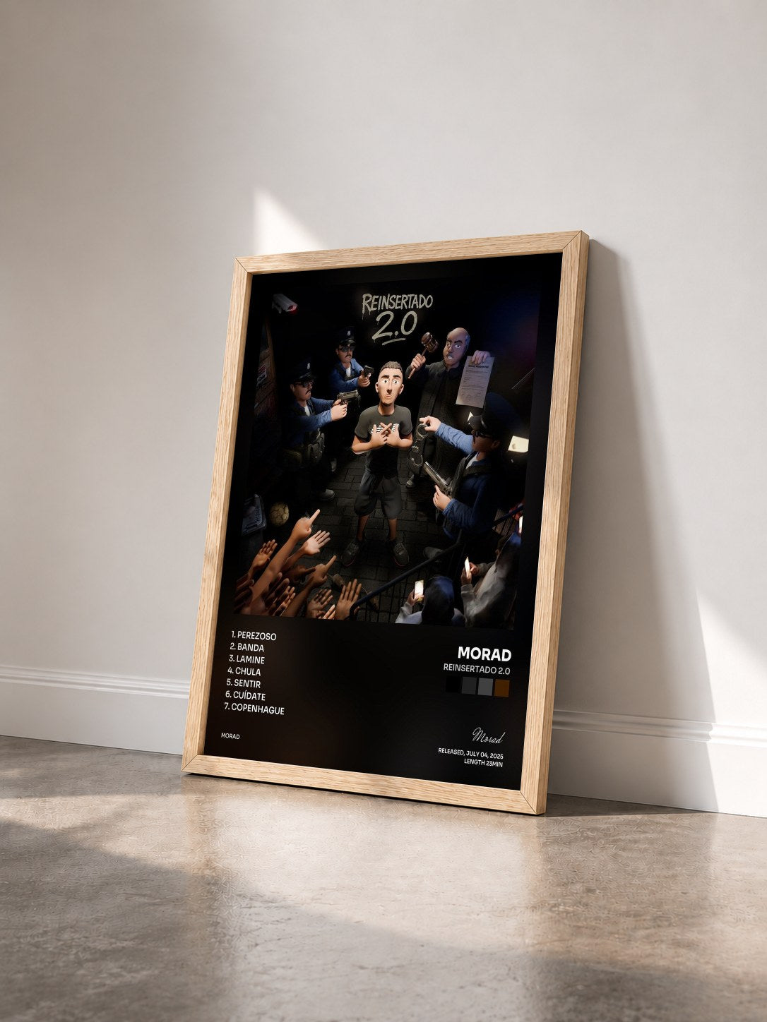 #bois Tableau de l'album Reinsertado 2.0 de Morad vu de trois quarts, cadre en bois brut