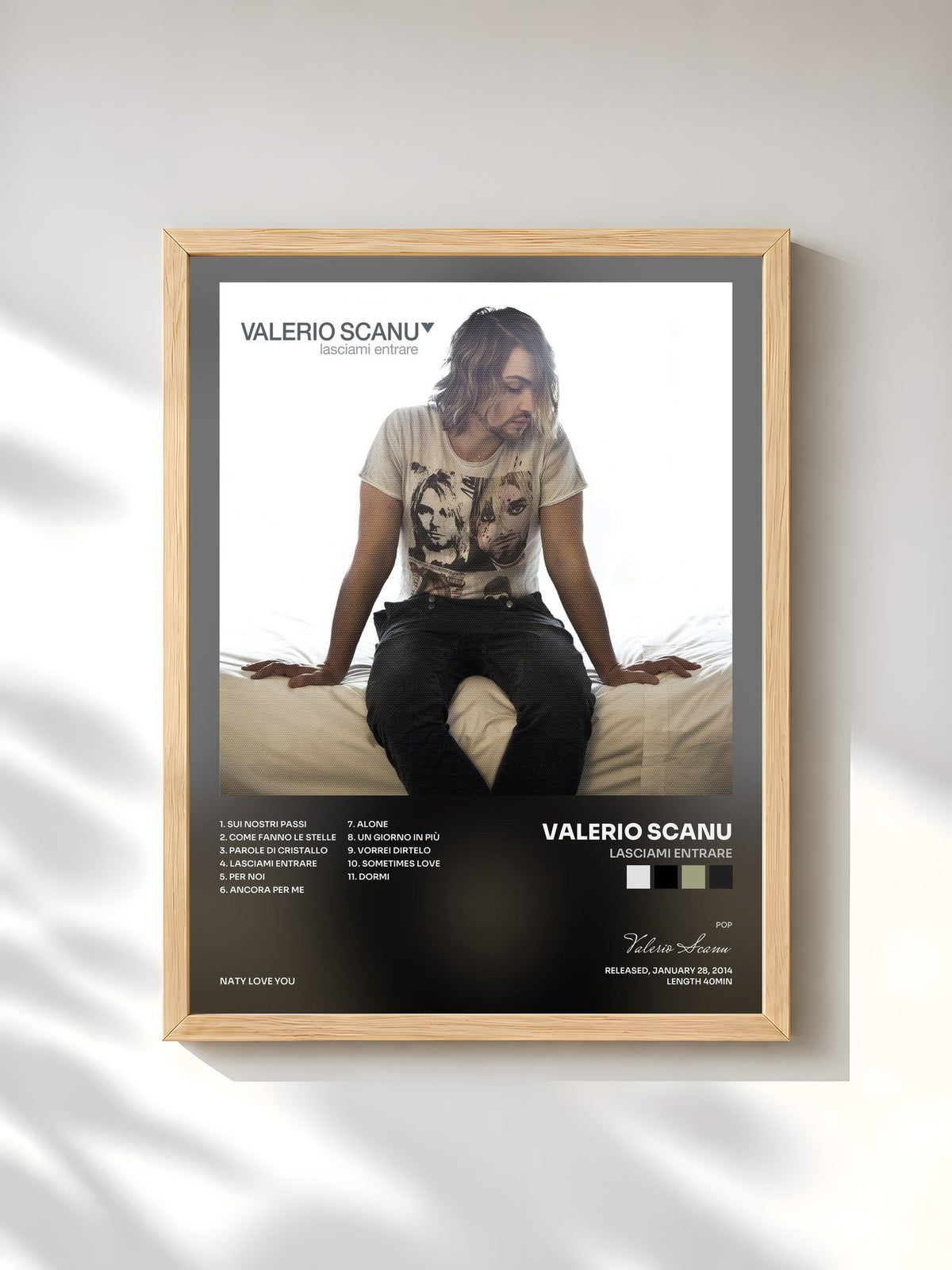 #bois Tableau de l'album Lasciami entrare de Valerio Scanu, cadre en bois brut, imprimé et encadré en France