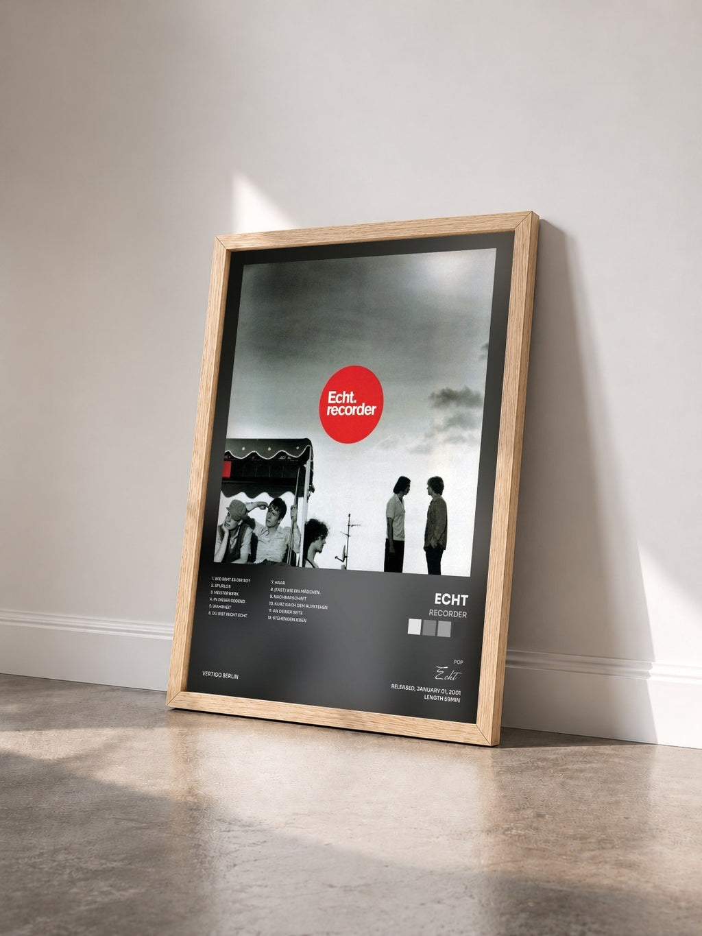 #bois Tableau de l'album Recorder de Echt vu de trois quarts, cadre en bois brut