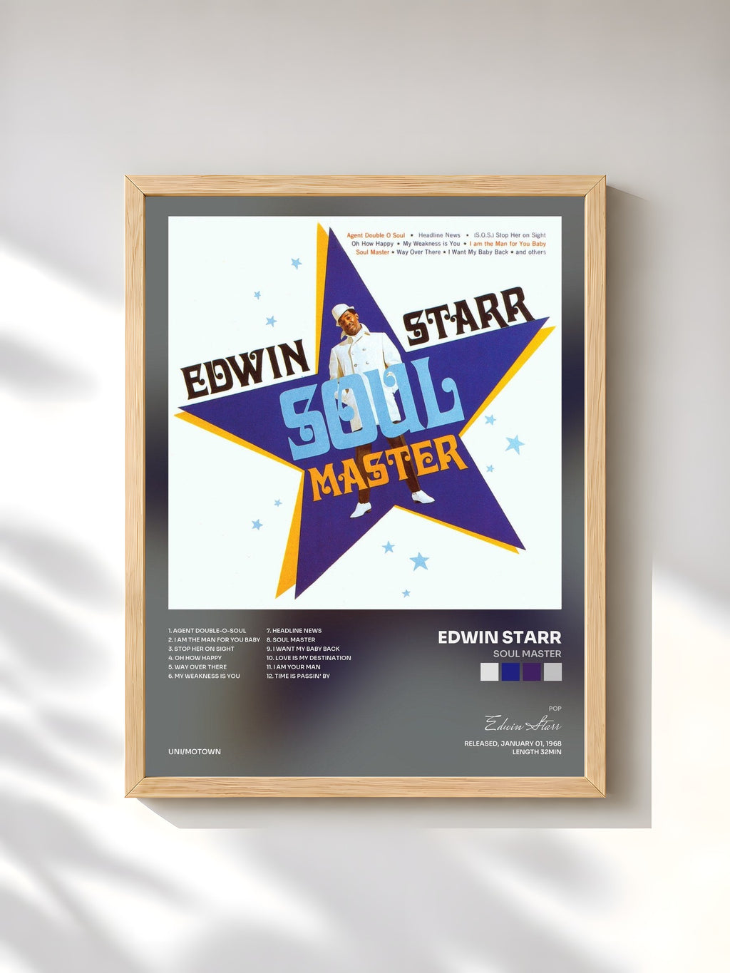 #bois Tableau de l'album Soul Master de Edwin Starr, cadre en bois brut, imprimé et encadré en France