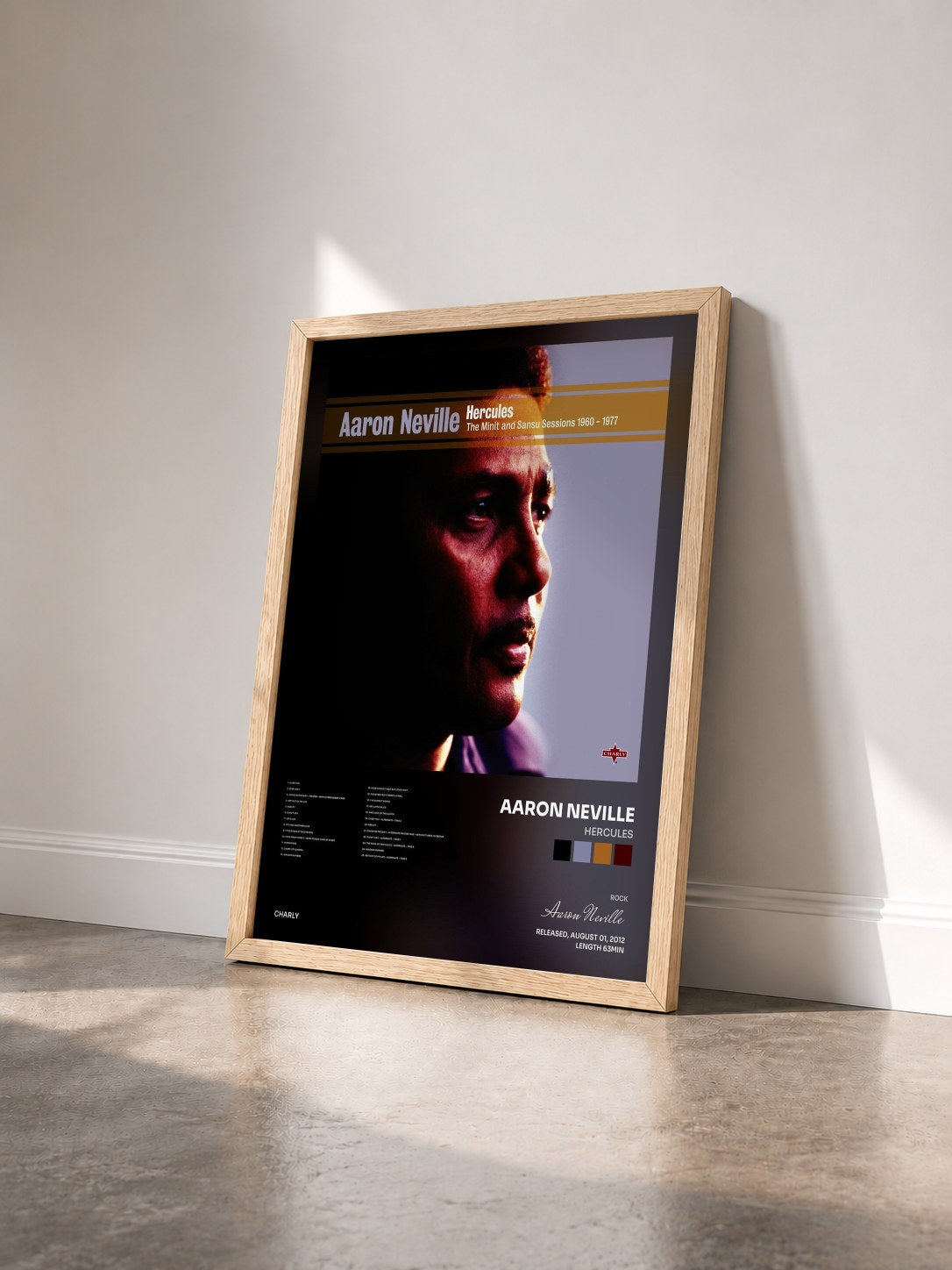 #bois Tableau de l'album Hercules de Aaron Neville vu de trois quarts, cadre en bois brut