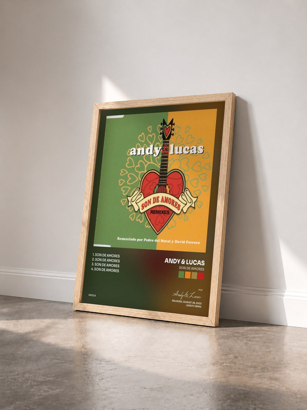 #bois Tableau de l'album Son De Amores de Andy & Lucas vu de trois quarts, cadre en bois brut