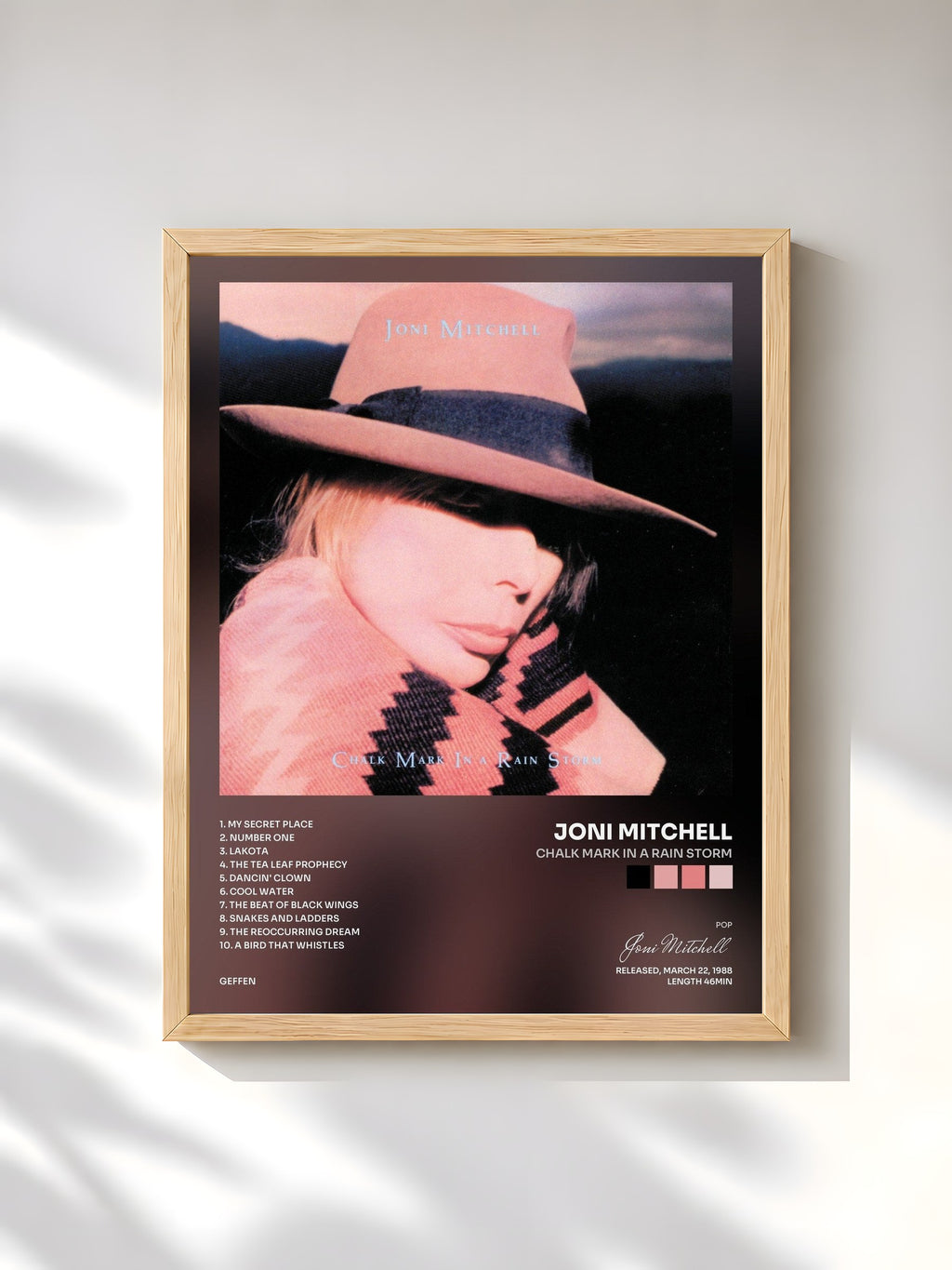 #bois Tableau de l'album Chalk Mark In A Rain Storm de Joni Mitchell, cadre en bois brut, imprimé et encadré en France