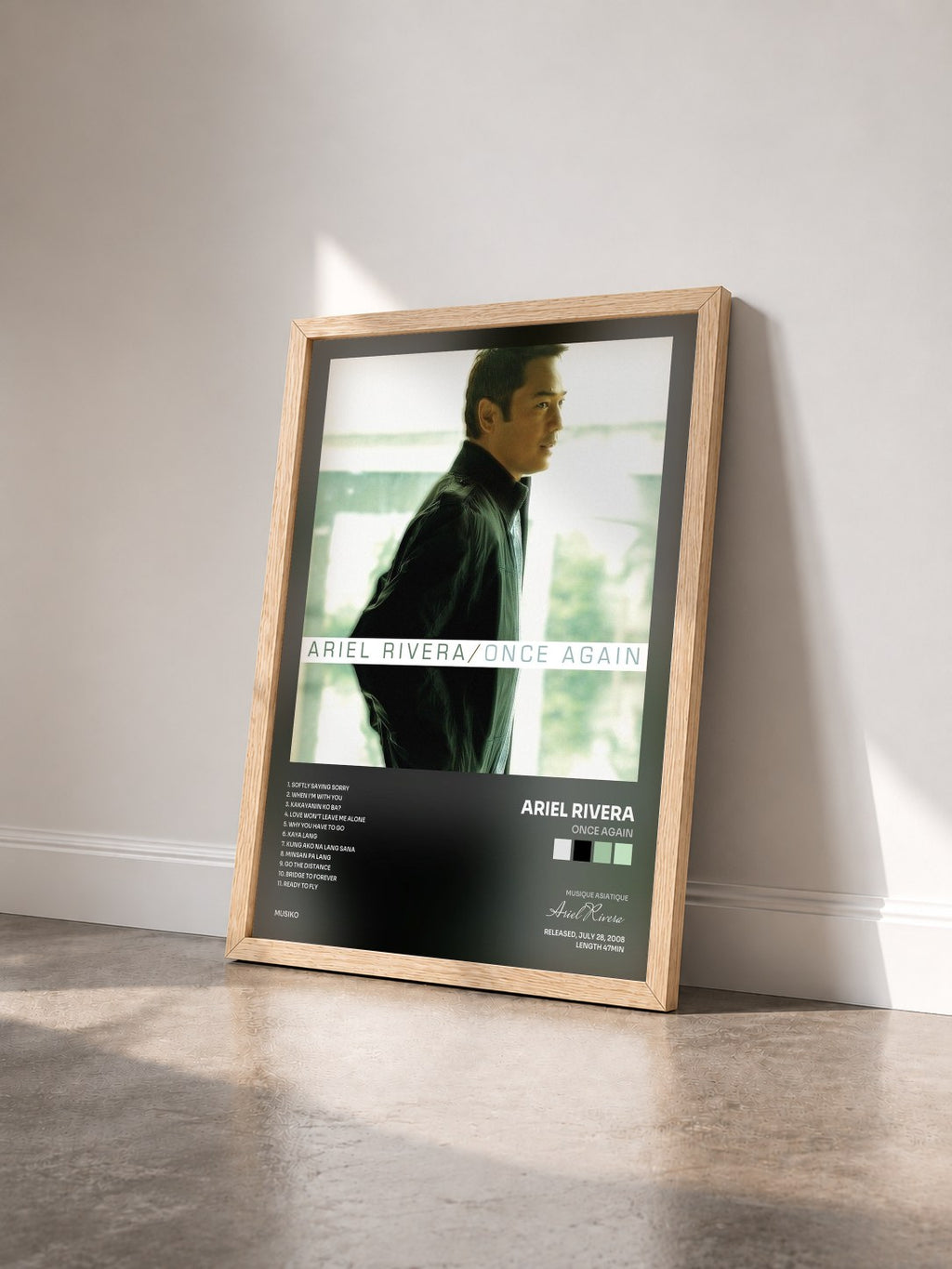 #bois Tableau de l'album Once Again de Ariel Rivera vu de trois quarts, cadre en bois brut