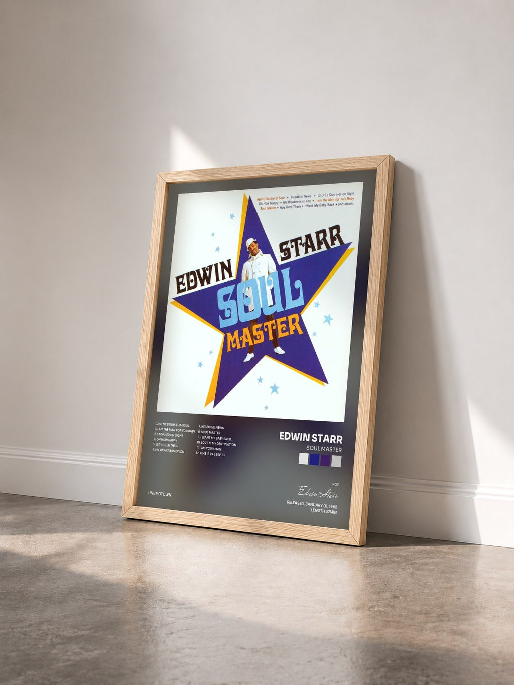 #bois Tableau de l'album Soul Master de Edwin Starr vu de trois quarts, cadre en bois brut