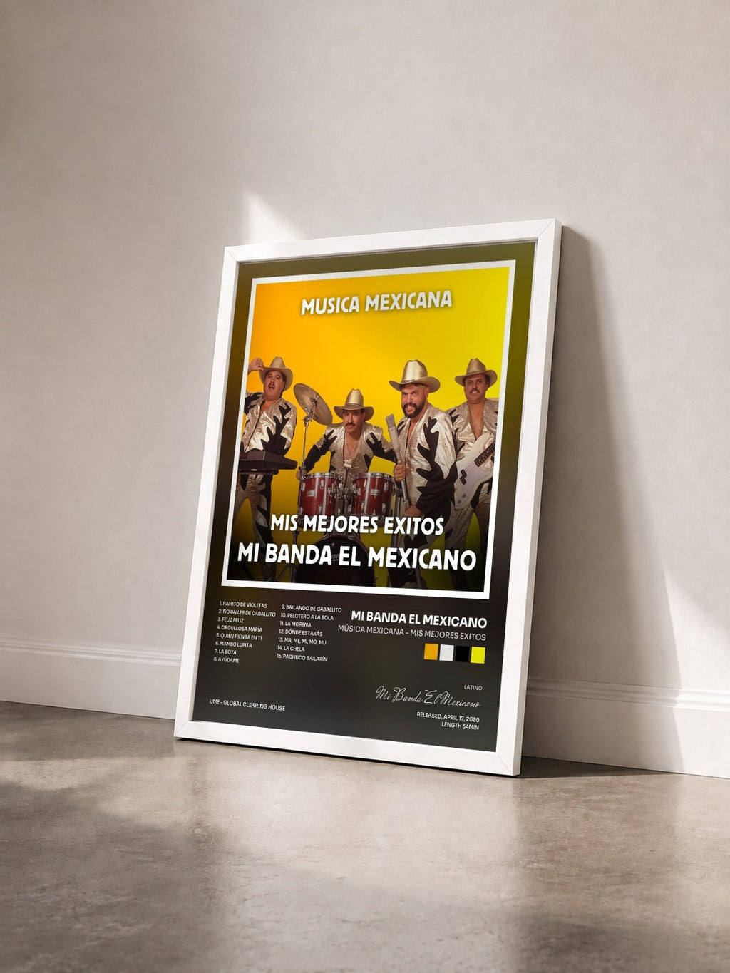 #blanc Tableau de l'album Música Mexicana - Mis Mejores Exitos de Mi Banda El Mexicano vu de trois quarts, cadre blanc